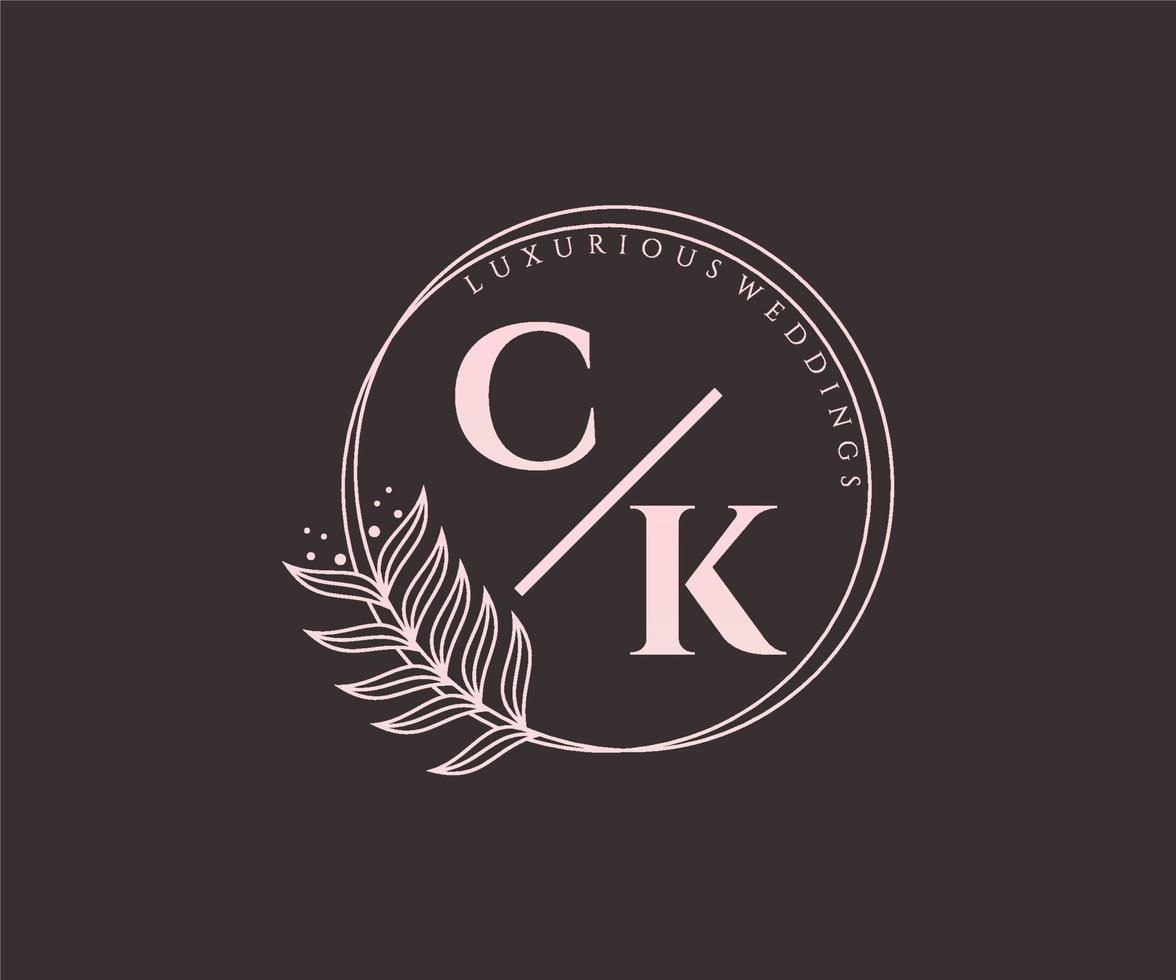 plantilla de logotipos de monograma de boda con letras iniciales ck, plantillas florales y minimalistas modernas dibujadas a mano para tarjetas de invitación, guardar la fecha, identidad elegante. vector