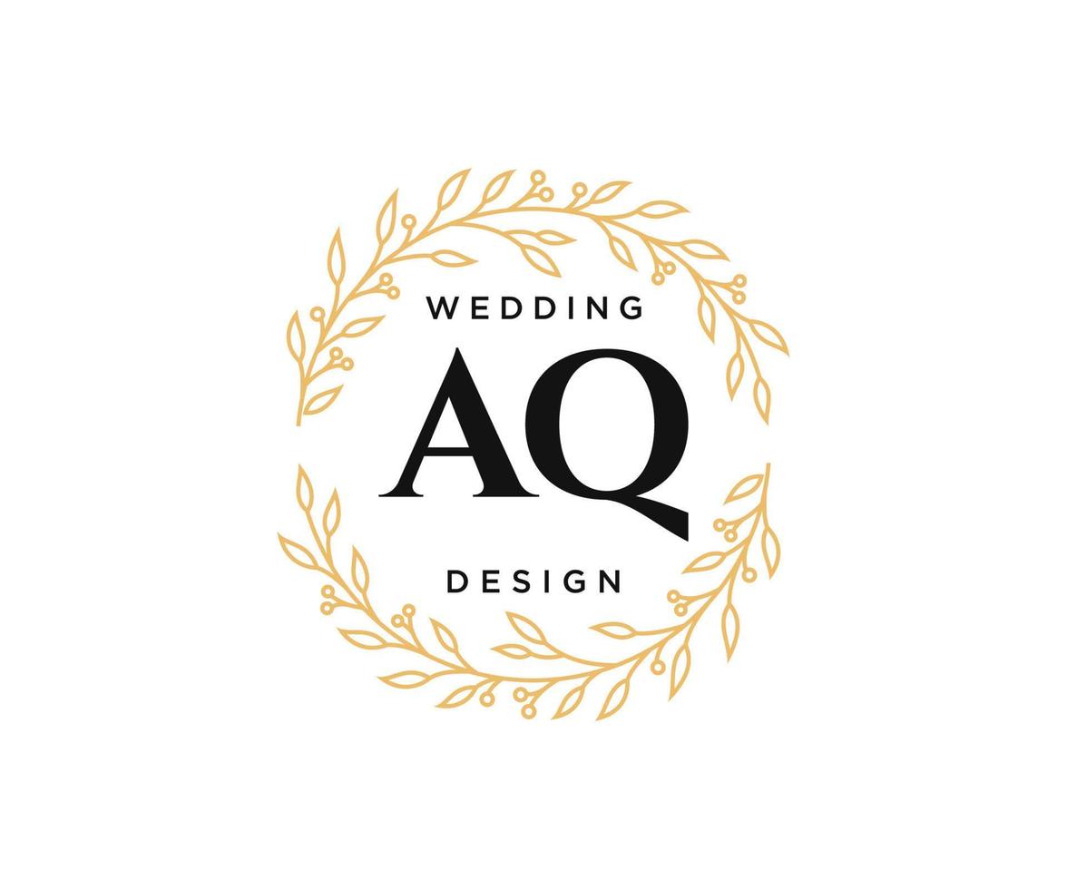 colección de logotipos de monograma de boda con letras iniciales aq, plantillas florales y minimalistas modernas dibujadas a mano para tarjetas de invitación, guardar la fecha, identidad elegante para restaurante, boutique, café en vector