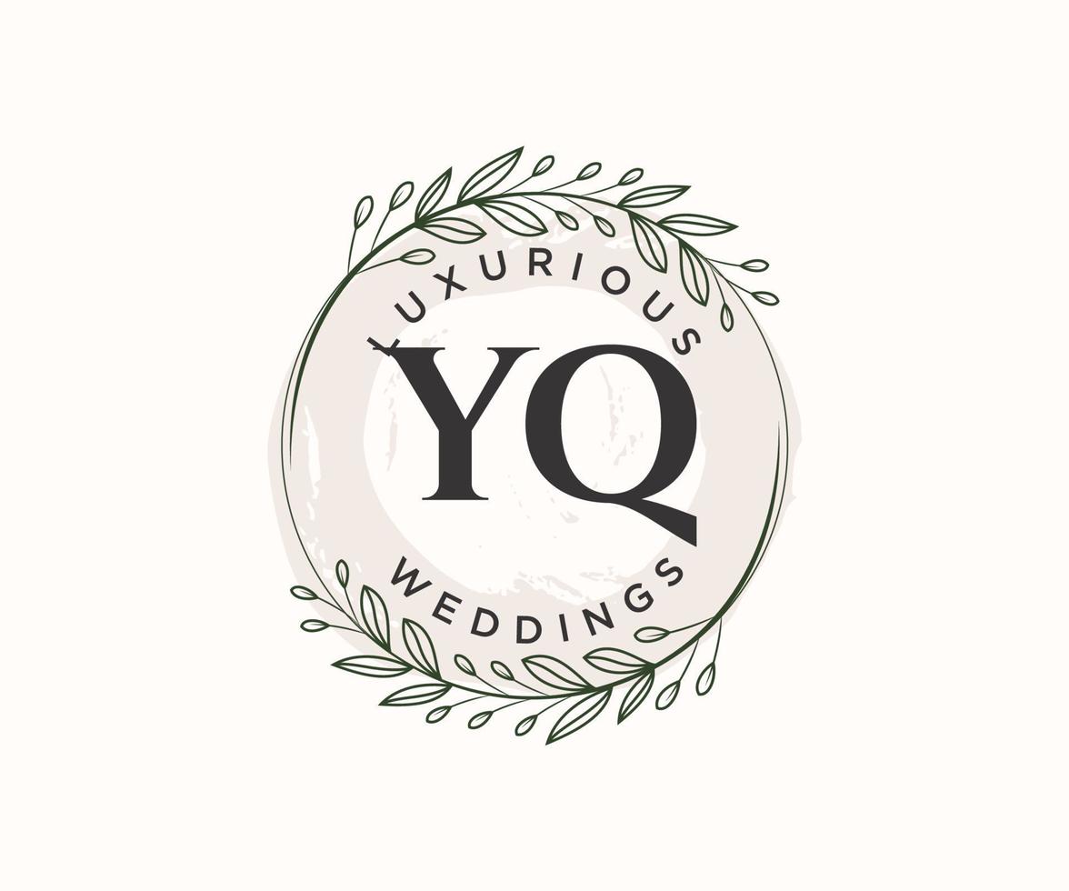 plantilla de logotipos de monograma de boda con letras iniciales yq, plantillas florales y minimalistas modernas dibujadas a mano para tarjetas de invitación, guardar la fecha, identidad elegante. vector