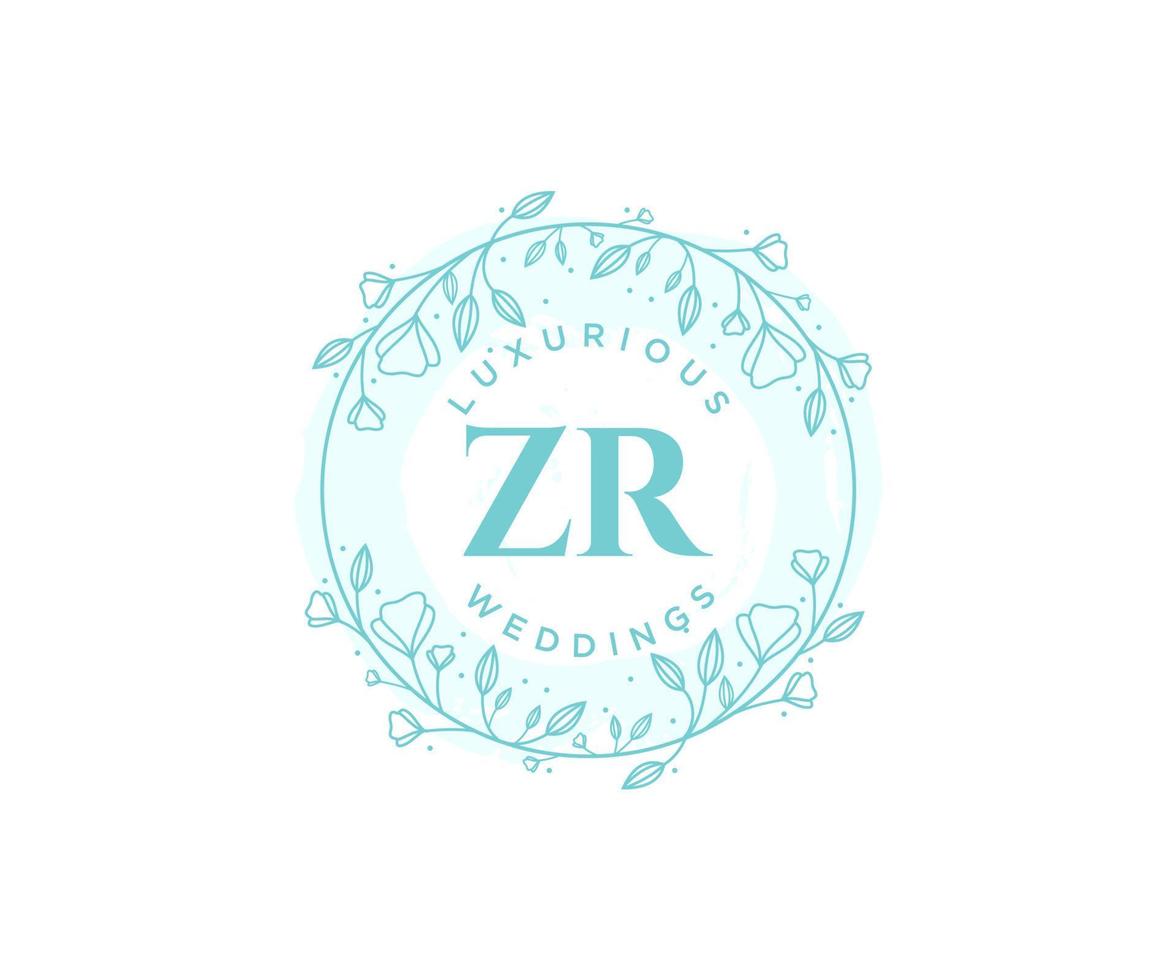 ZR Initials letter Wedding monogram logos template, hand drawn modern minimalistic and floral templates for Invitation cards, Save the Date, elegant identity. vector