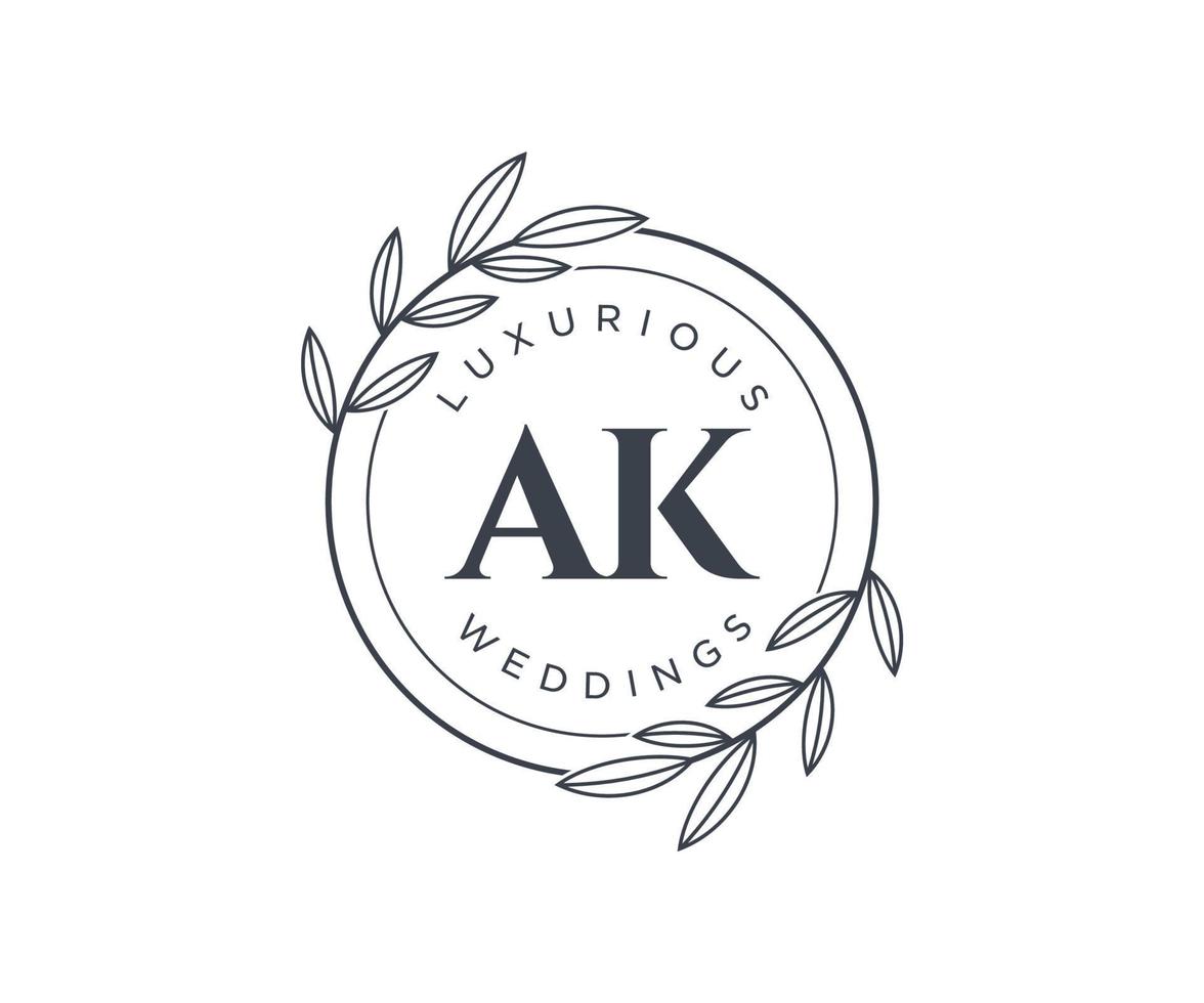 plantilla de logotipos de monograma de boda con letras iniciales ak, plantillas florales y minimalistas modernas dibujadas a mano para tarjetas de invitación, guardar la fecha, identidad elegante. vector