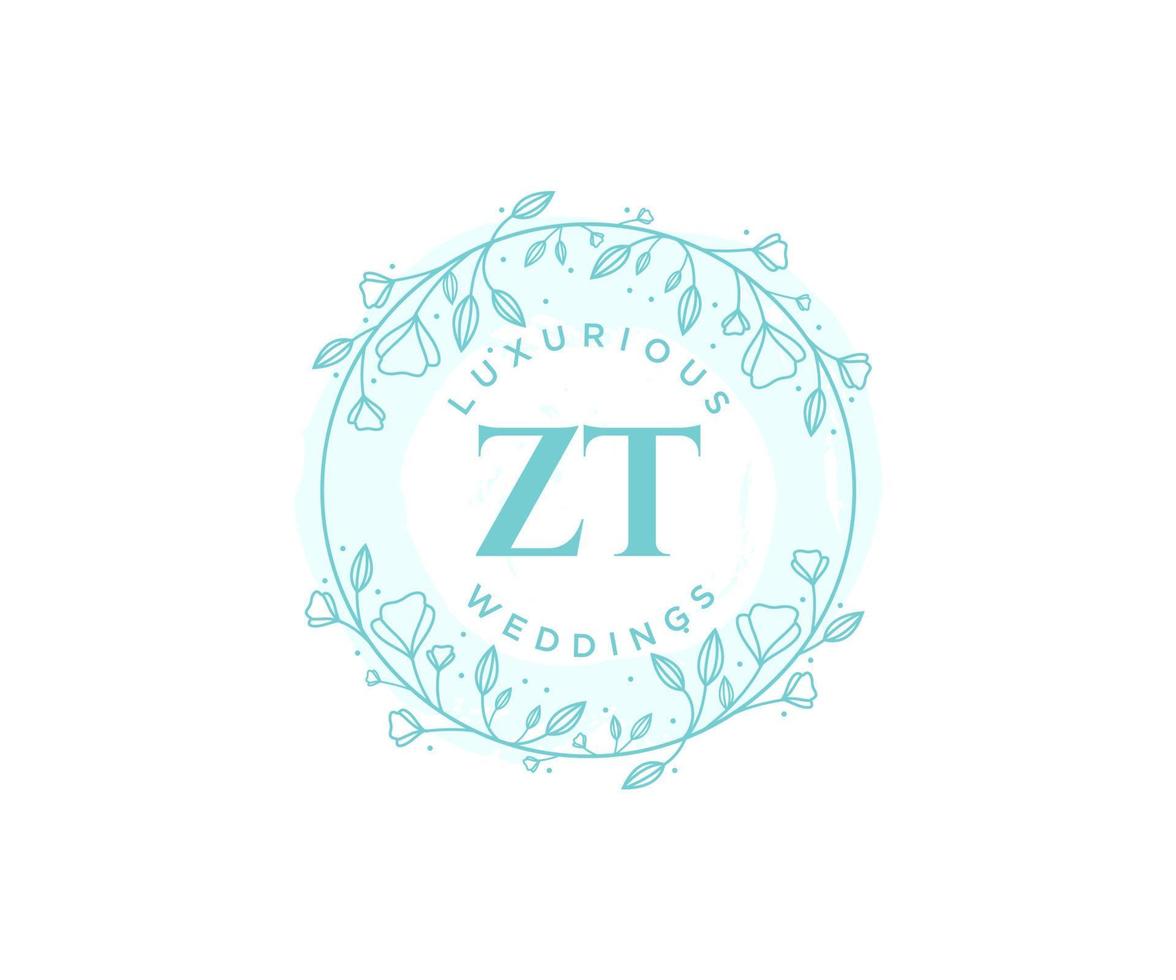 plantilla de logotipos de monograma de boda con letras iniciales zt, plantillas florales y minimalistas modernas dibujadas a mano para tarjetas de invitación, guardar la fecha, identidad elegante. vector