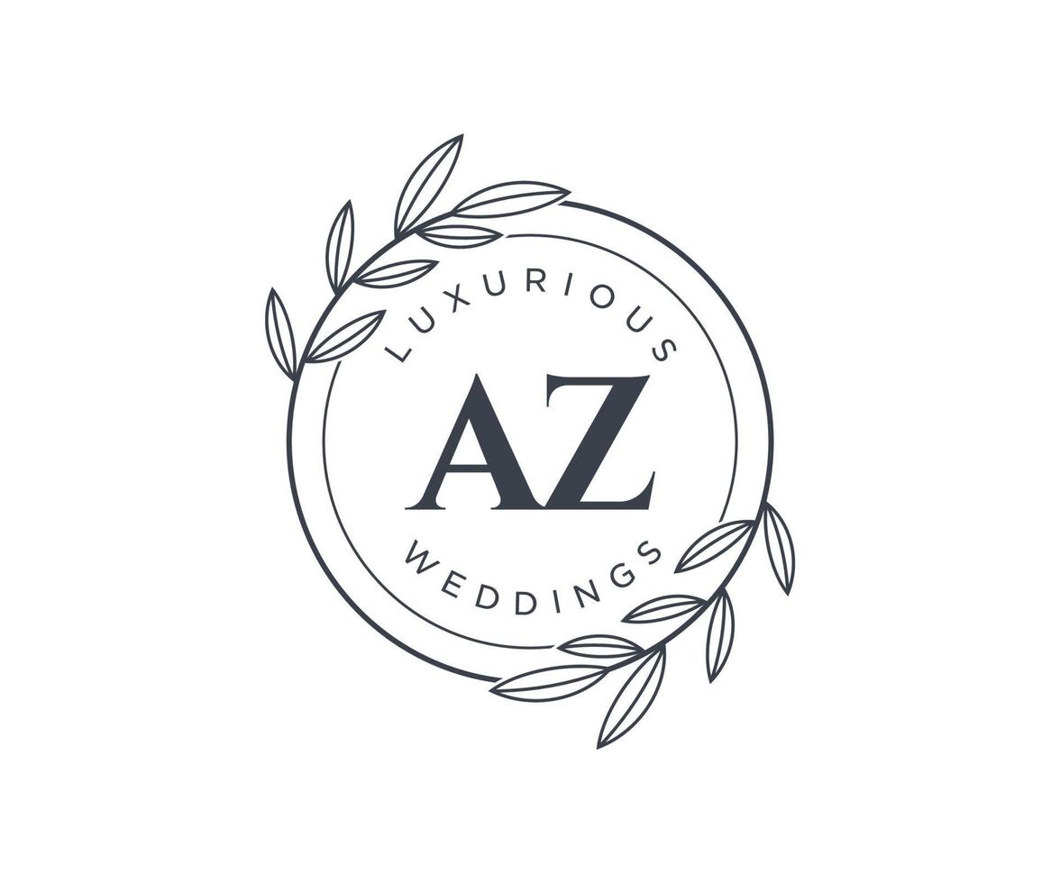 AZ Initials letter Wedding monogram logos template, hand drawn modern minimalistic and floral templates for Invitation cards, Save the Date, elegant identity. vector