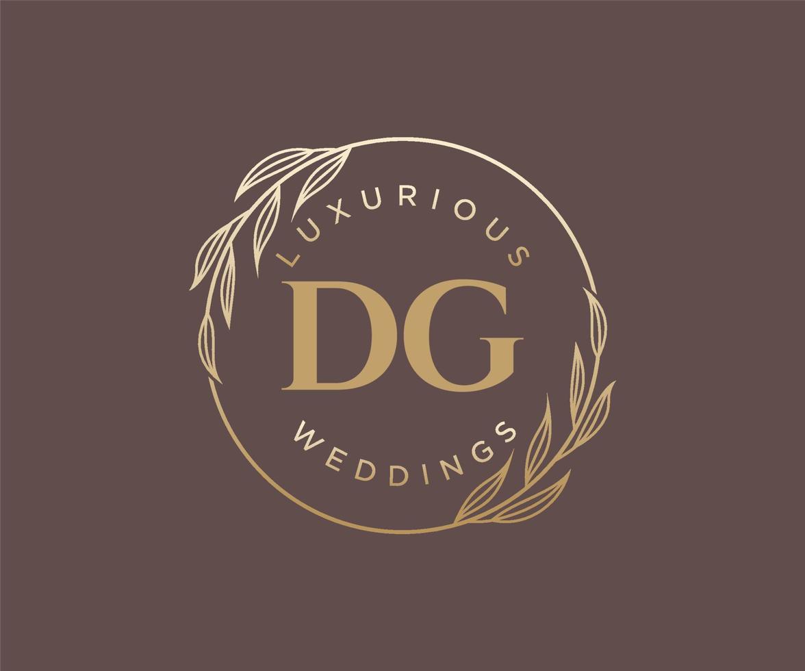 plantilla de logotipos de monograma de boda con letras iniciales dg, plantillas florales y minimalistas modernas dibujadas a mano para tarjetas de invitación, guardar la fecha, identidad elegante. vector