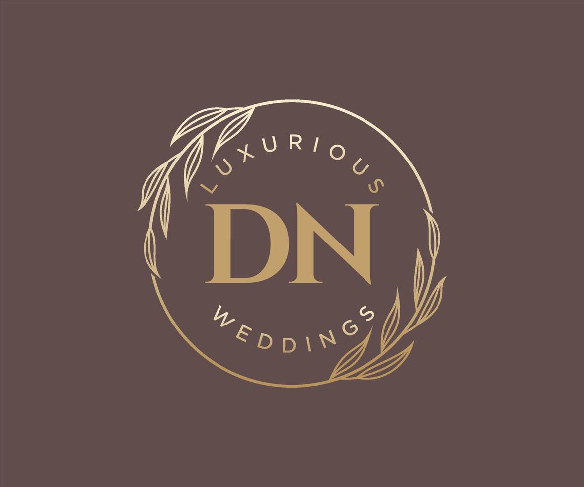 plantilla de logotipos de monograma de boda con letras iniciales dn, plantillas florales y minimalistas modernas dibujadas a mano para tarjetas de invitación, guardar la fecha, identidad elegante. vector