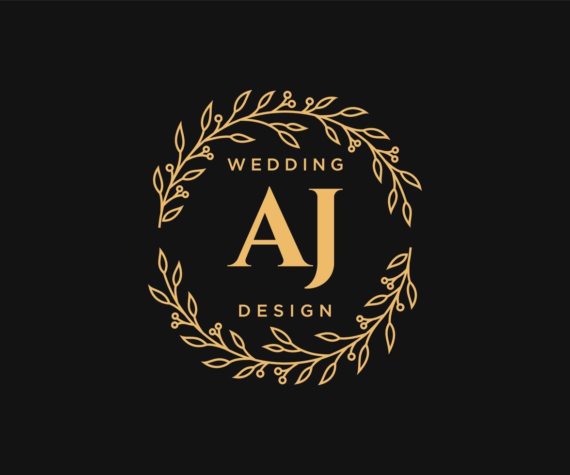 colección de logotipos de monograma de boda con letras iniciales aj, plantillas florales y minimalistas modernas dibujadas a mano para tarjetas de invitación, guardar la fecha, identidad elegante para restaurante, boutique, café en vector