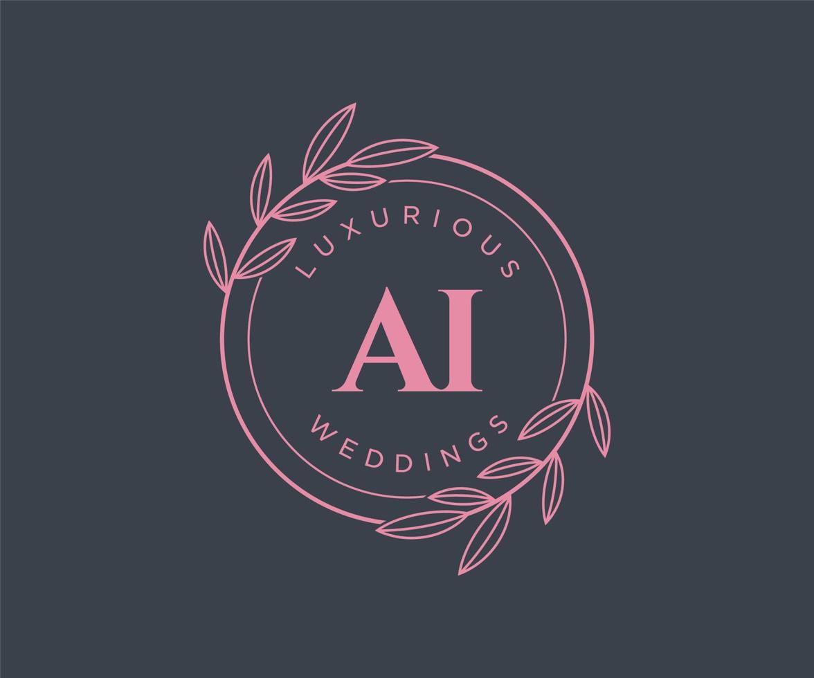plantilla de logotipos de monograma de boda con letras iniciales ai, plantillas florales y minimalistas modernas dibujadas a mano para tarjetas de invitación, guardar la fecha, identidad elegante. vector