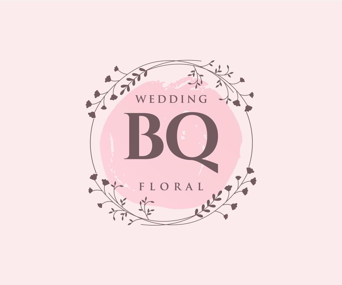 BQ Initials letter Wedding monogram logos template, hand drawn modern minimalistic and floral templates for Invitation cards, Save the Date, elegant identity. vector