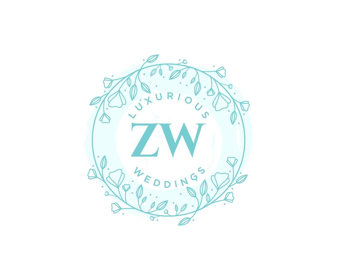 ZW Initials letter Wedding monogram logos template, hand drawn modern minimalistic and floral templates for Invitation cards, Save the Date, elegant identity. vector