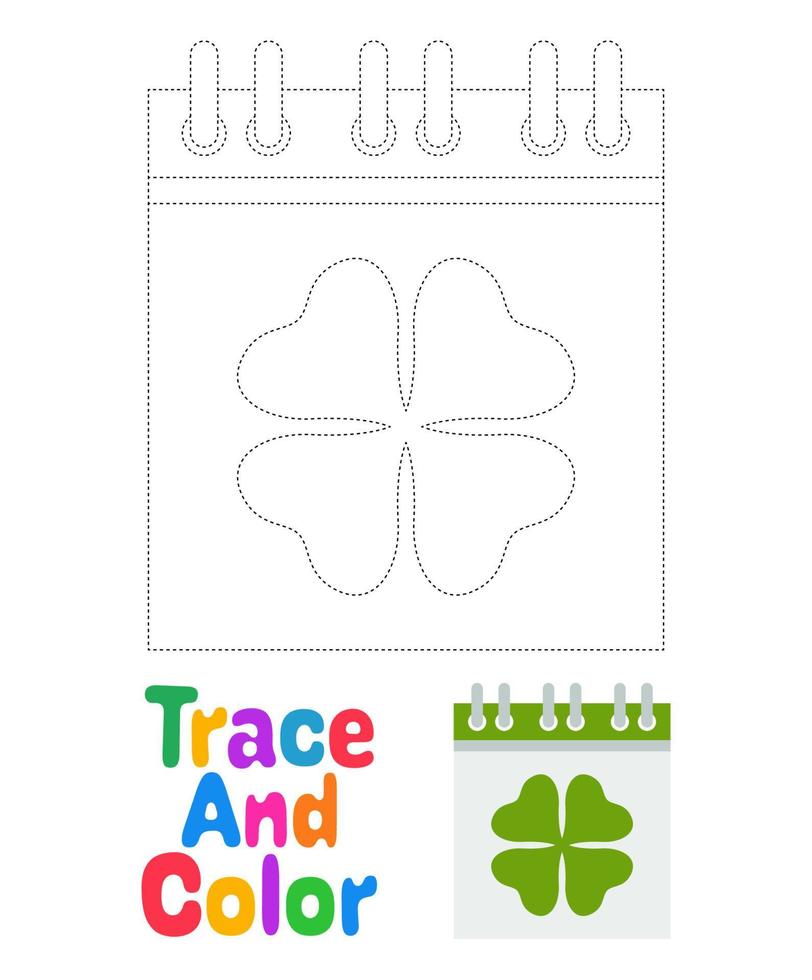 Calendar with Clover tracing worksheet for kids vector