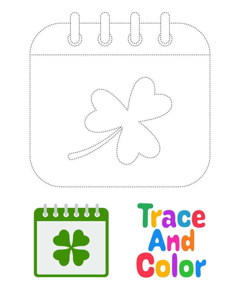 Calendar with Clover tracing worksheet for kids vector