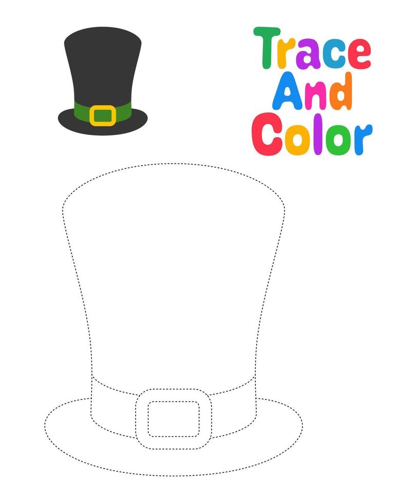 Leprechaun Hat tracing worksheet for kids vector