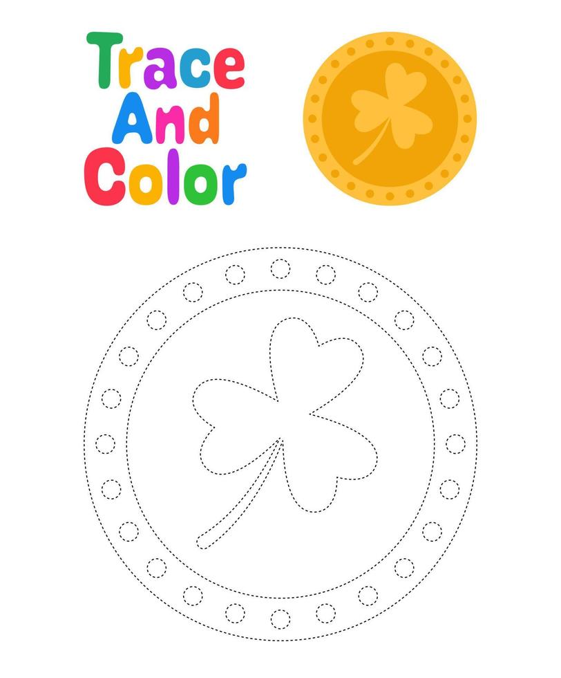 Clover Coin tracing worksheet for kids vector