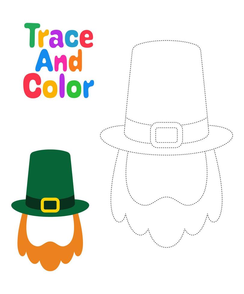 Leprechaun Hat with Beard tracing worksheet for kids vector