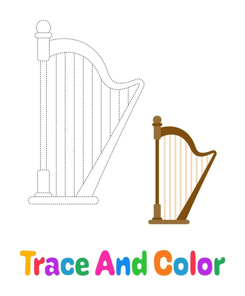 Harp tracing worksheet for kids vector