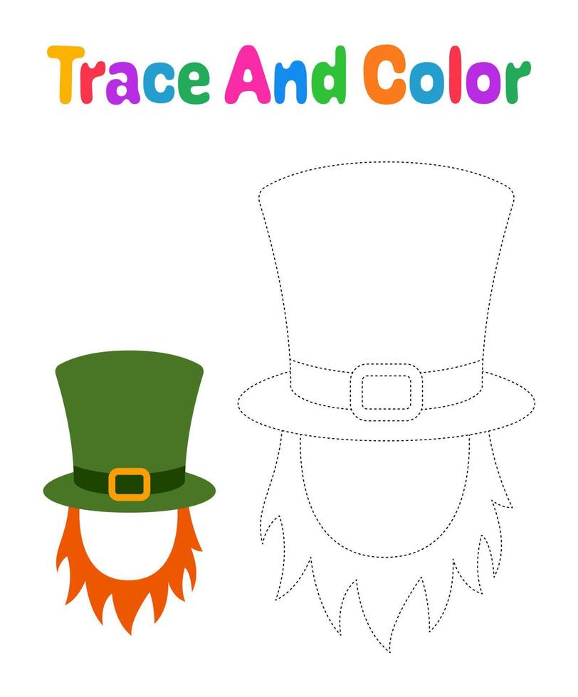 Leprechaun Hat with Beard tracing worksheet for kids vector