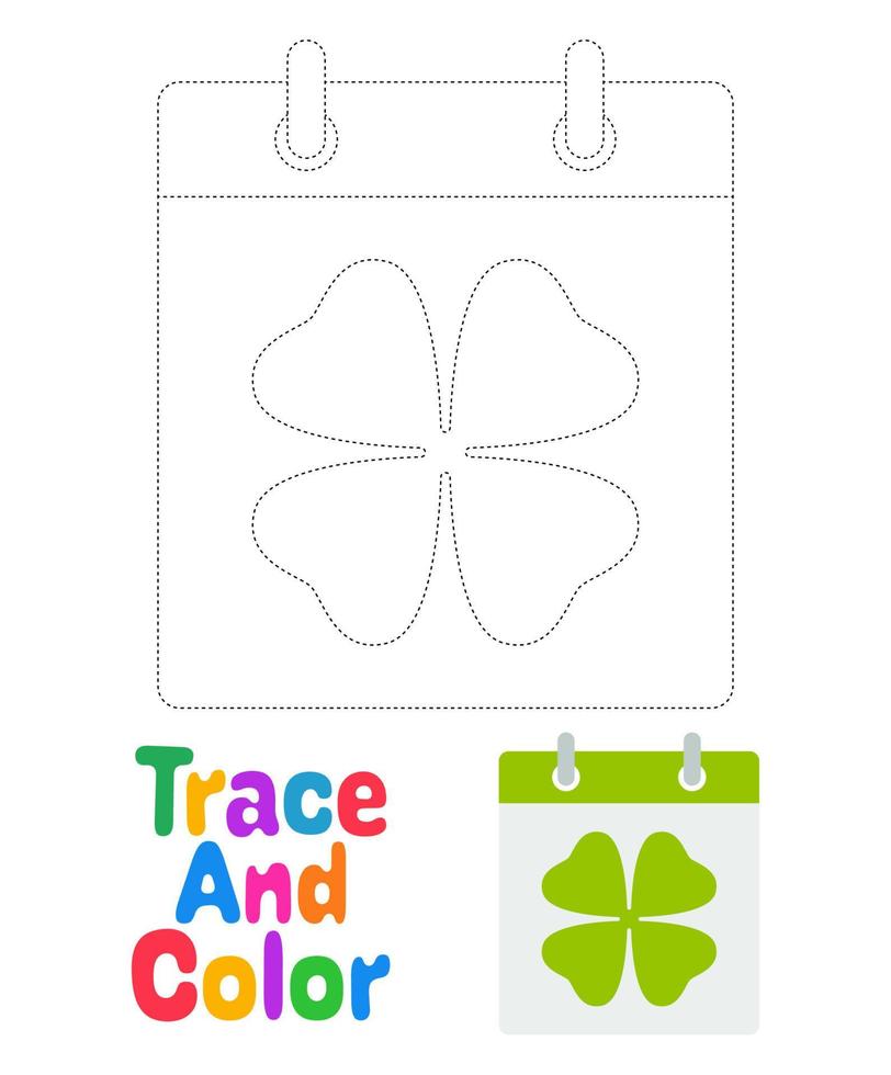 Calendar with Clover tracing worksheet for kids vector