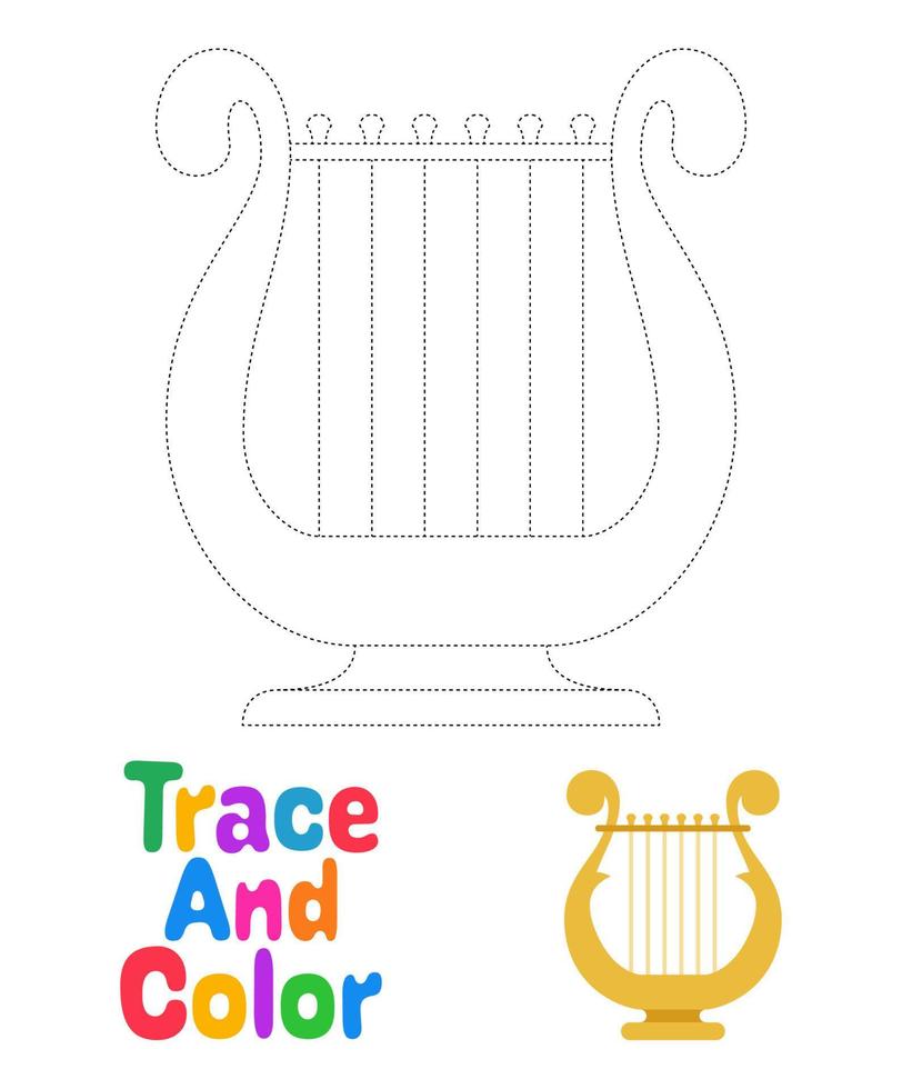 Harp tracing worksheet for kids vector