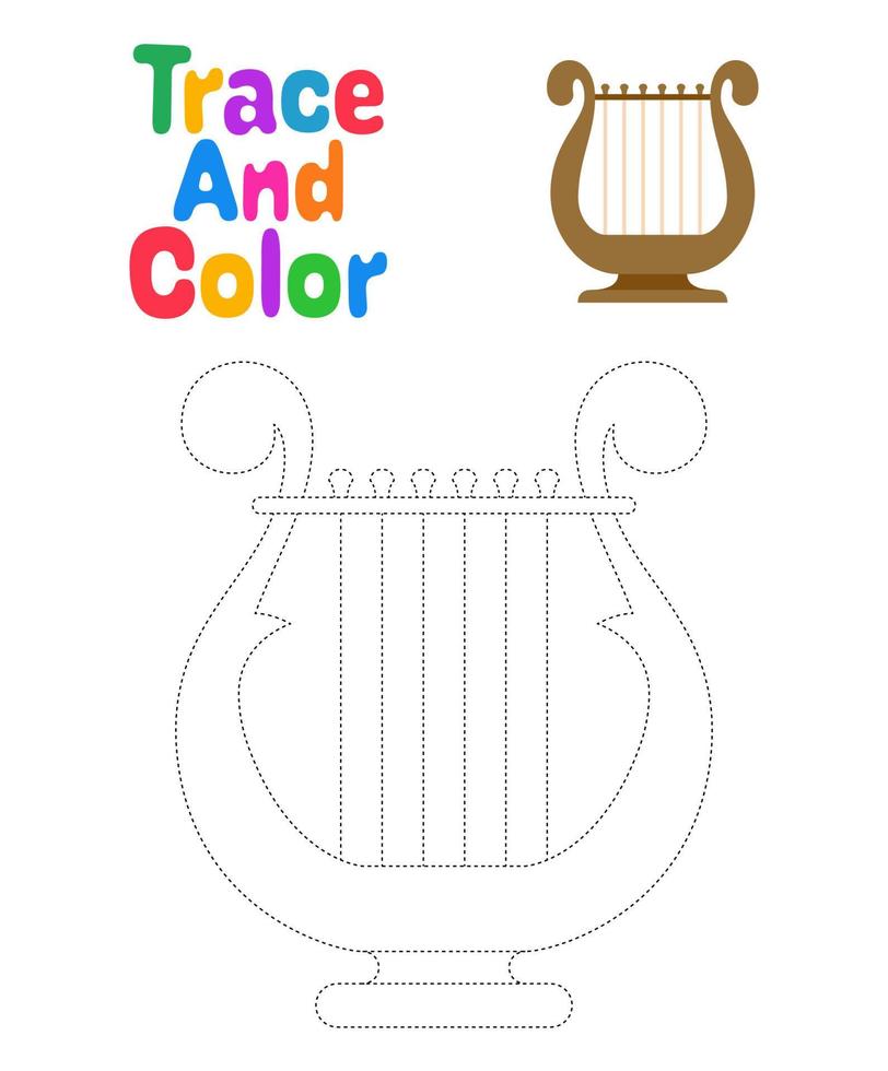 Harp tracing worksheet for kids vector