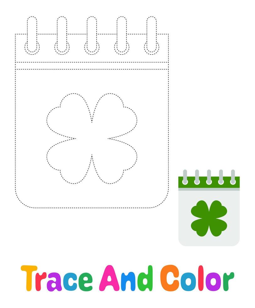 Calendar with Clover tracing worksheet for kids vector
