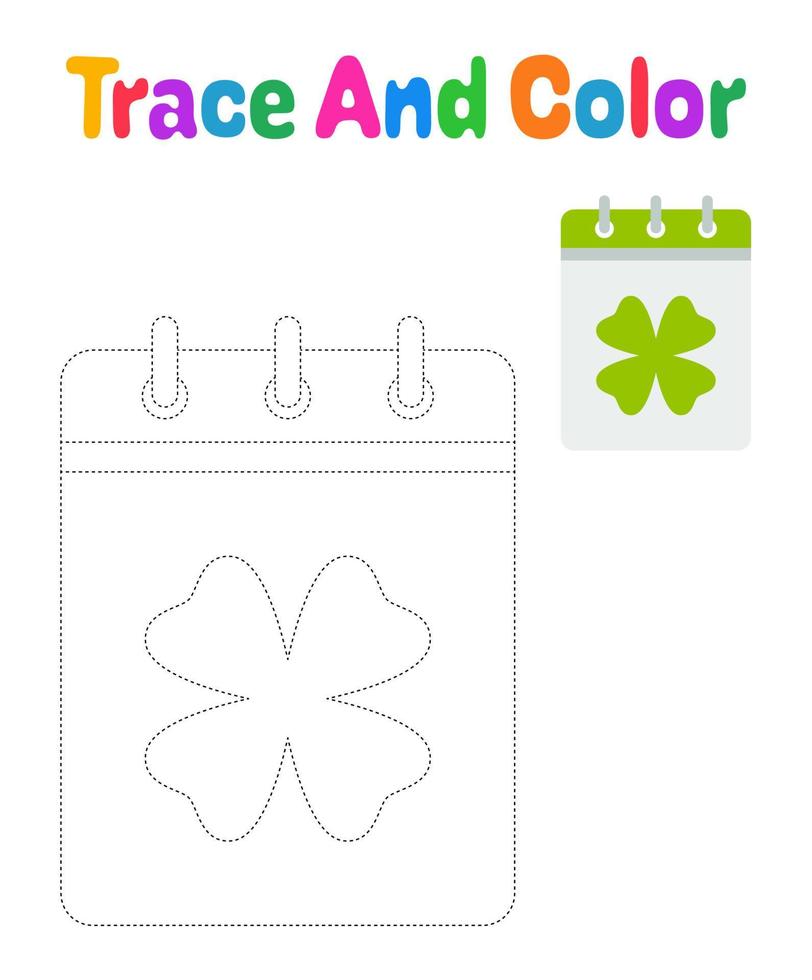 Calendar with Clover tracing worksheet for kids vector