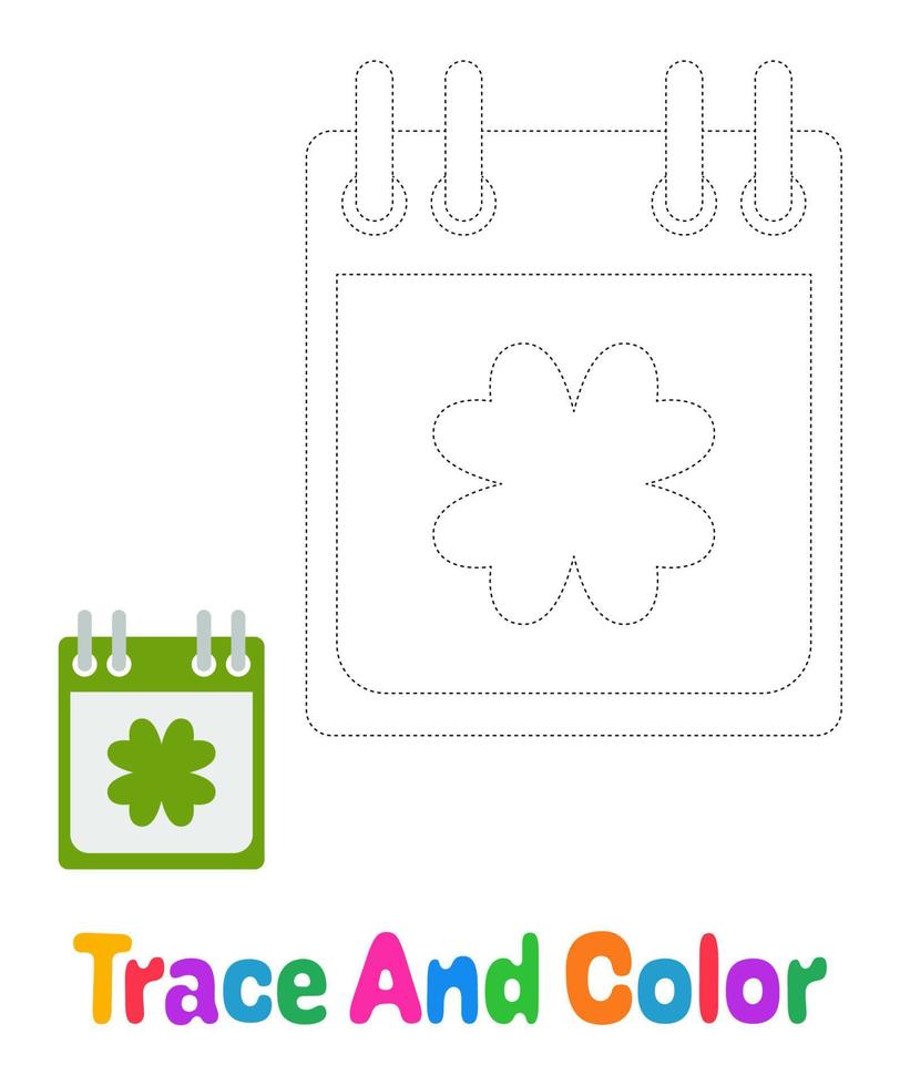 Calendar with Clover tracing worksheet for kids vector