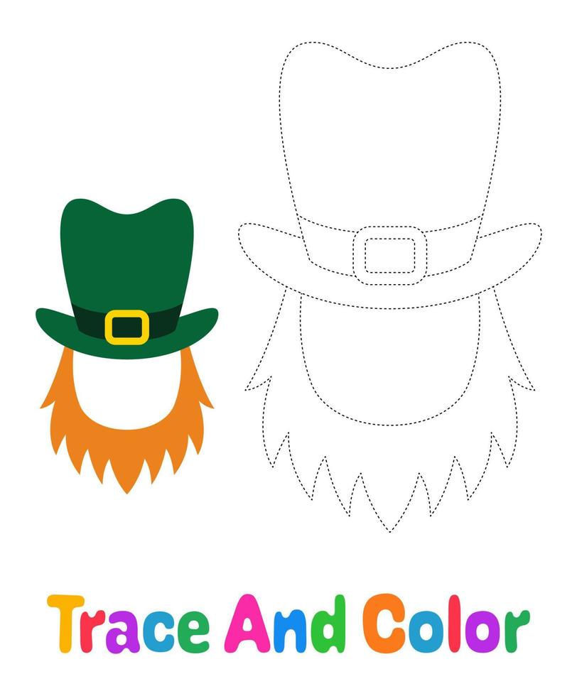 Leprechaun Hat with Beard tracing worksheet for kids vector