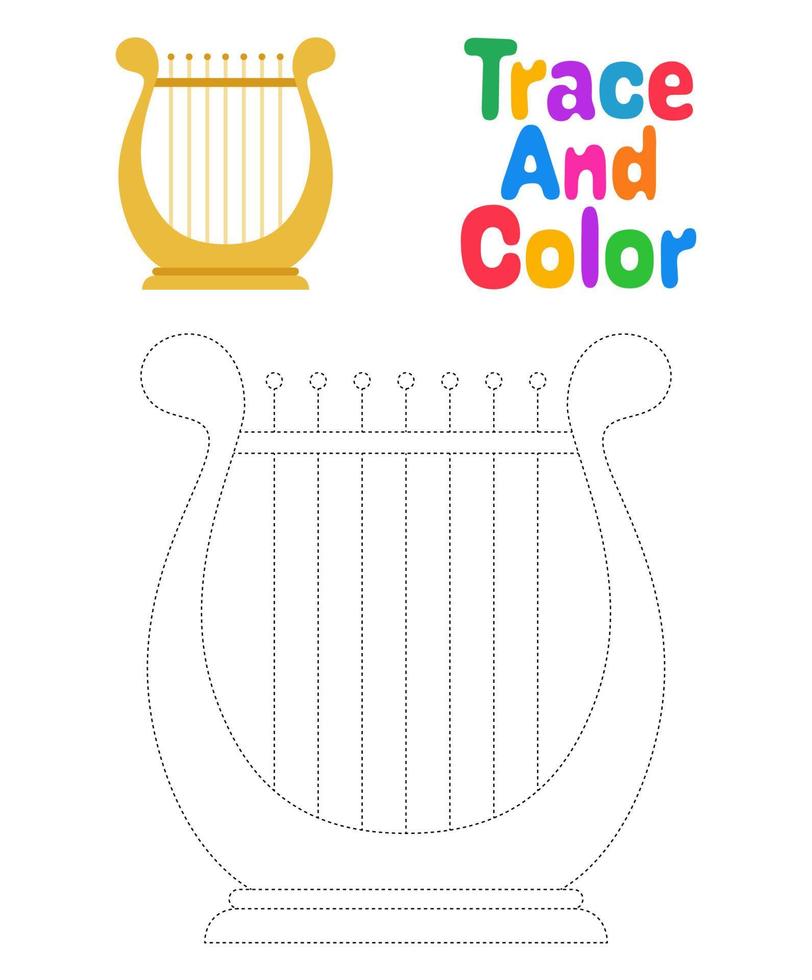 Harp tracing worksheet for kids vector