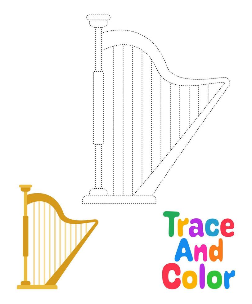 Harp tracing worksheet for kids vector