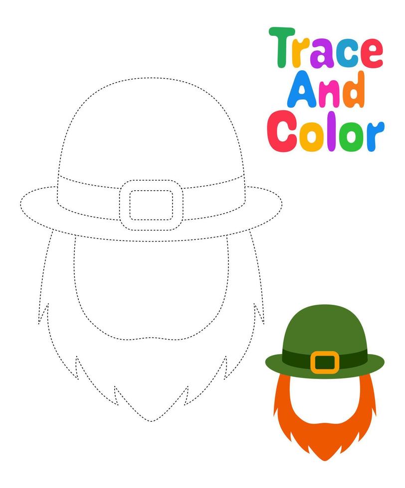 Leprechaun Hat with Beard tracing worksheet for kids vector