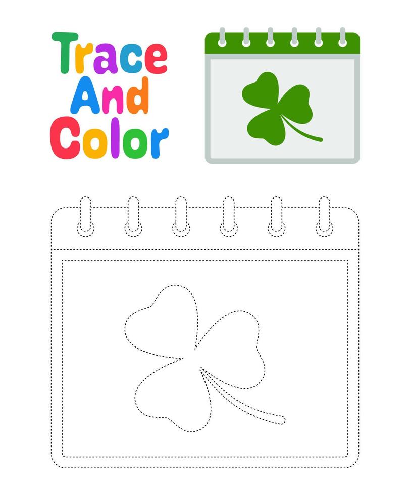 Calendar with Clover tracing worksheet for kids vector