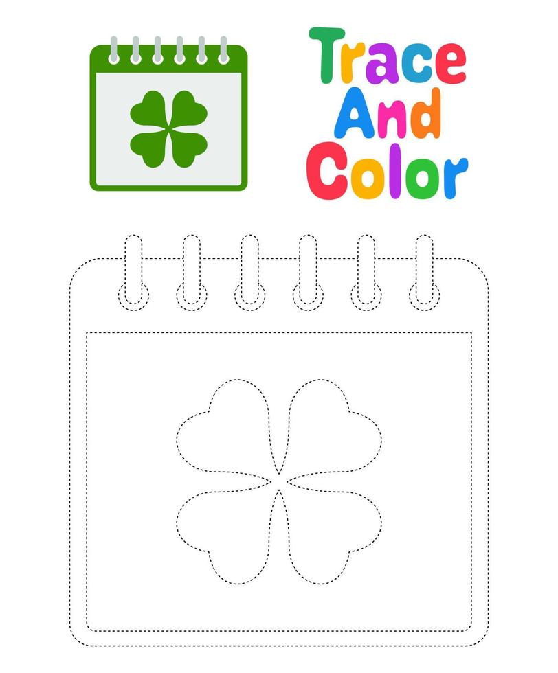 Calendar with Clover tracing worksheet for kids vector