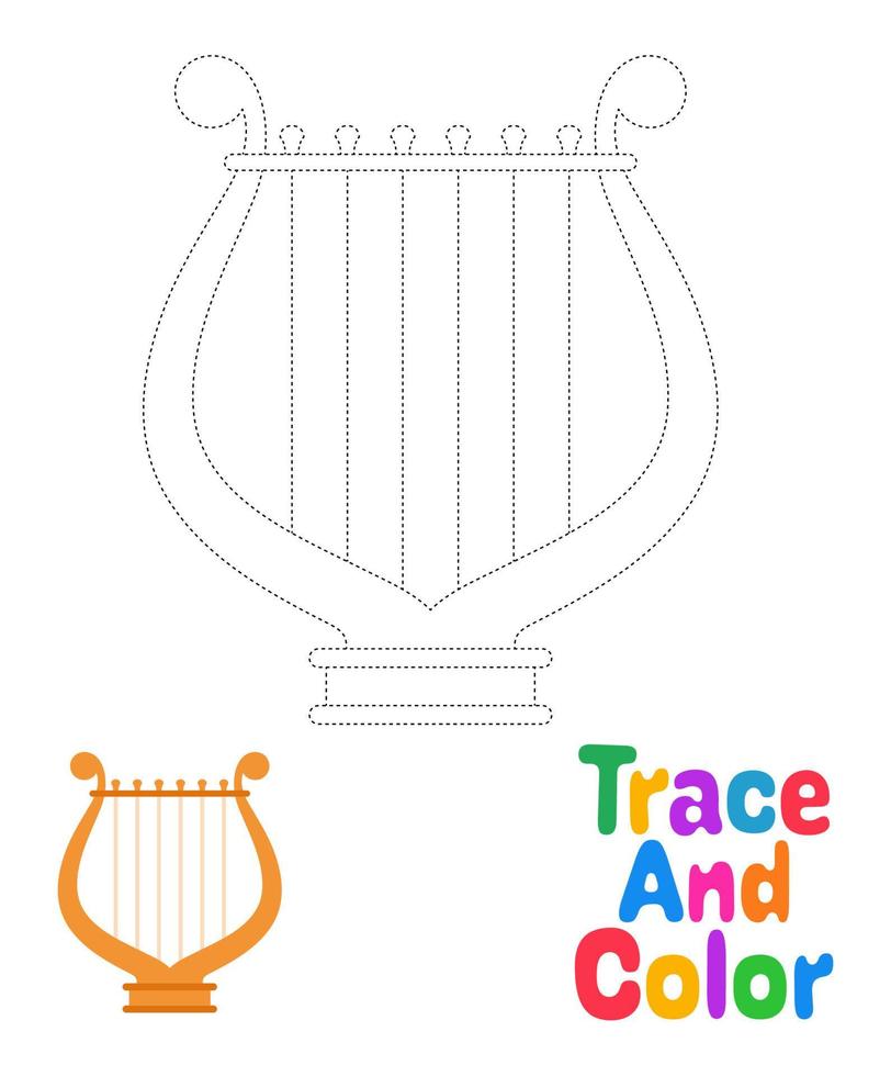 Harp tracing worksheet for kids vector