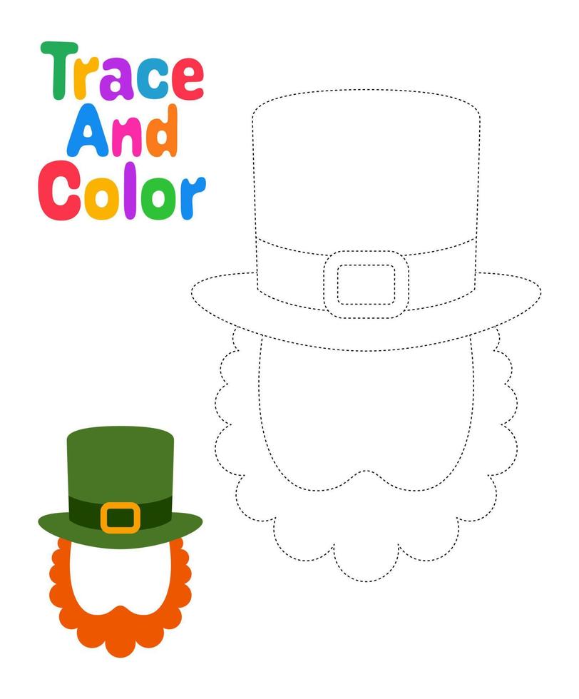 Leprechaun Hat with Beard tracing worksheet for kids vector