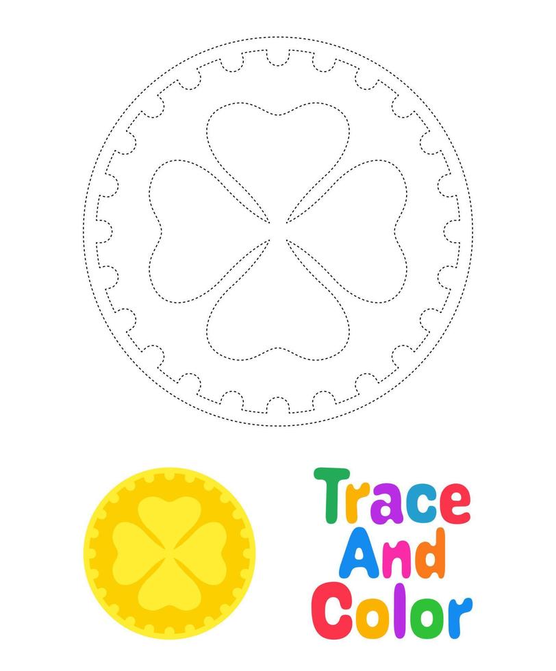 Clover Coin tracing worksheet for kids vector