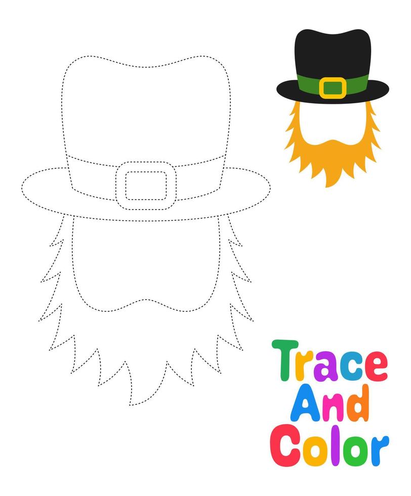 Leprechaun Hat with Beard tracing worksheet for kids vector