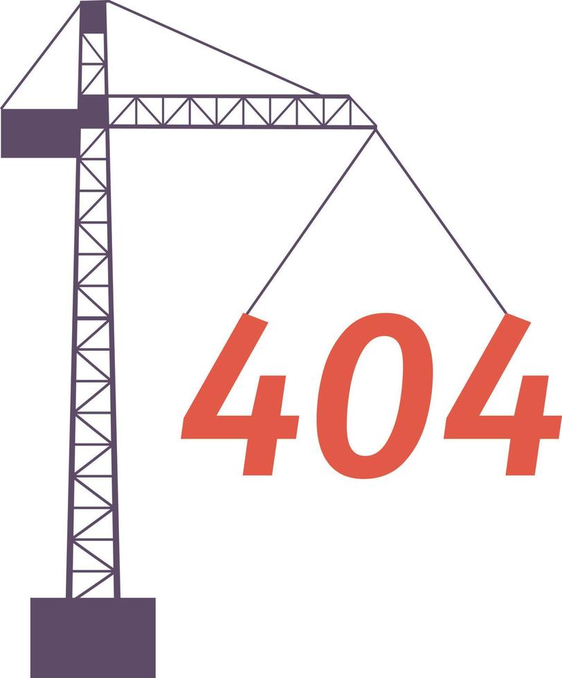 Tower crane lifting up 404 page not found illustration. Under maintenance. Construction site flat vector 2D cartoon concept on white. Editable error flash message for application, web UX, UI design