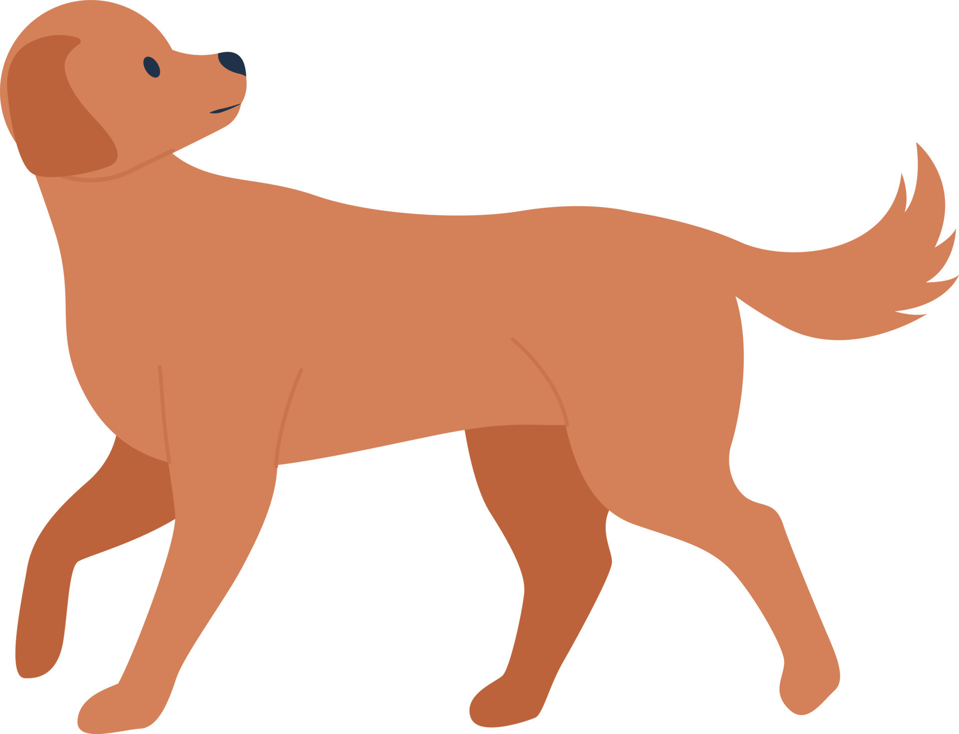 Mongrel dog walking and looking back semi flat color vector