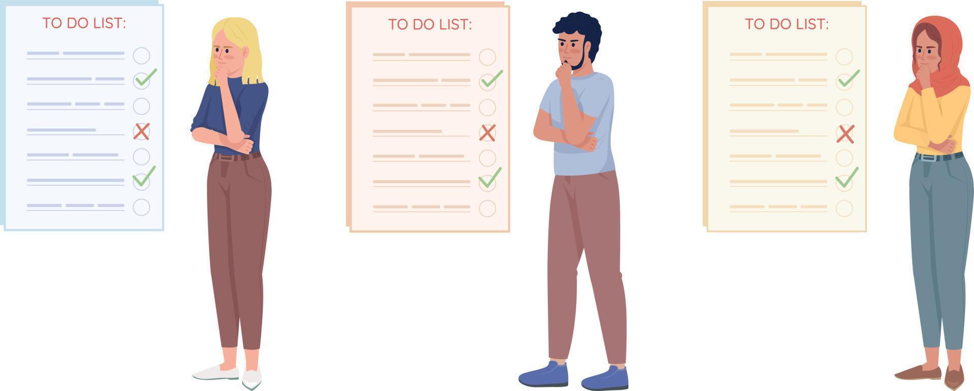 Successful people planning to do lists semi flat color vector characters set. Editable concepts. Simple cartoon style illustration pack for web graphic design and animation