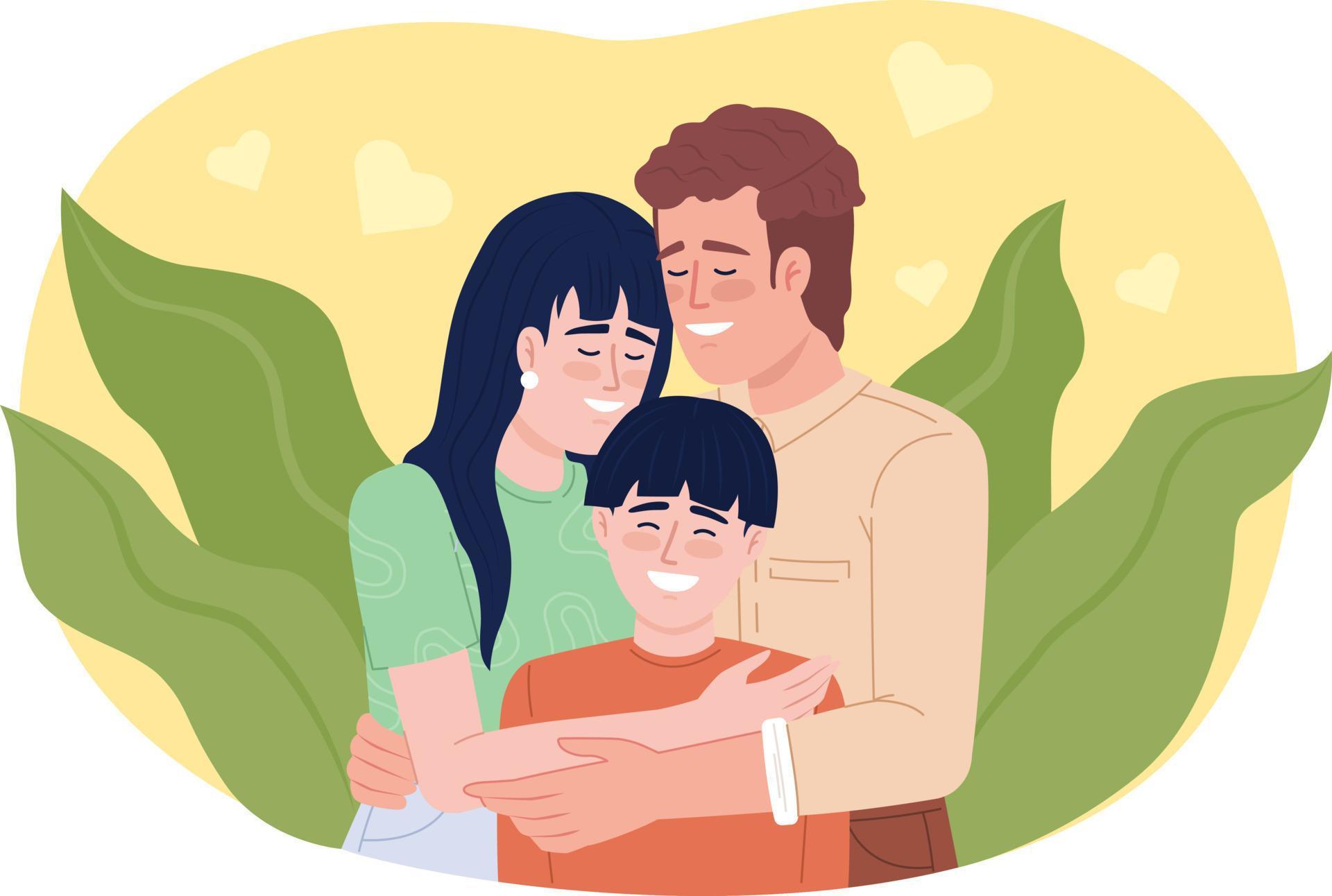 demostración afecto a niño 2d vector aislado ilustración madre y padre