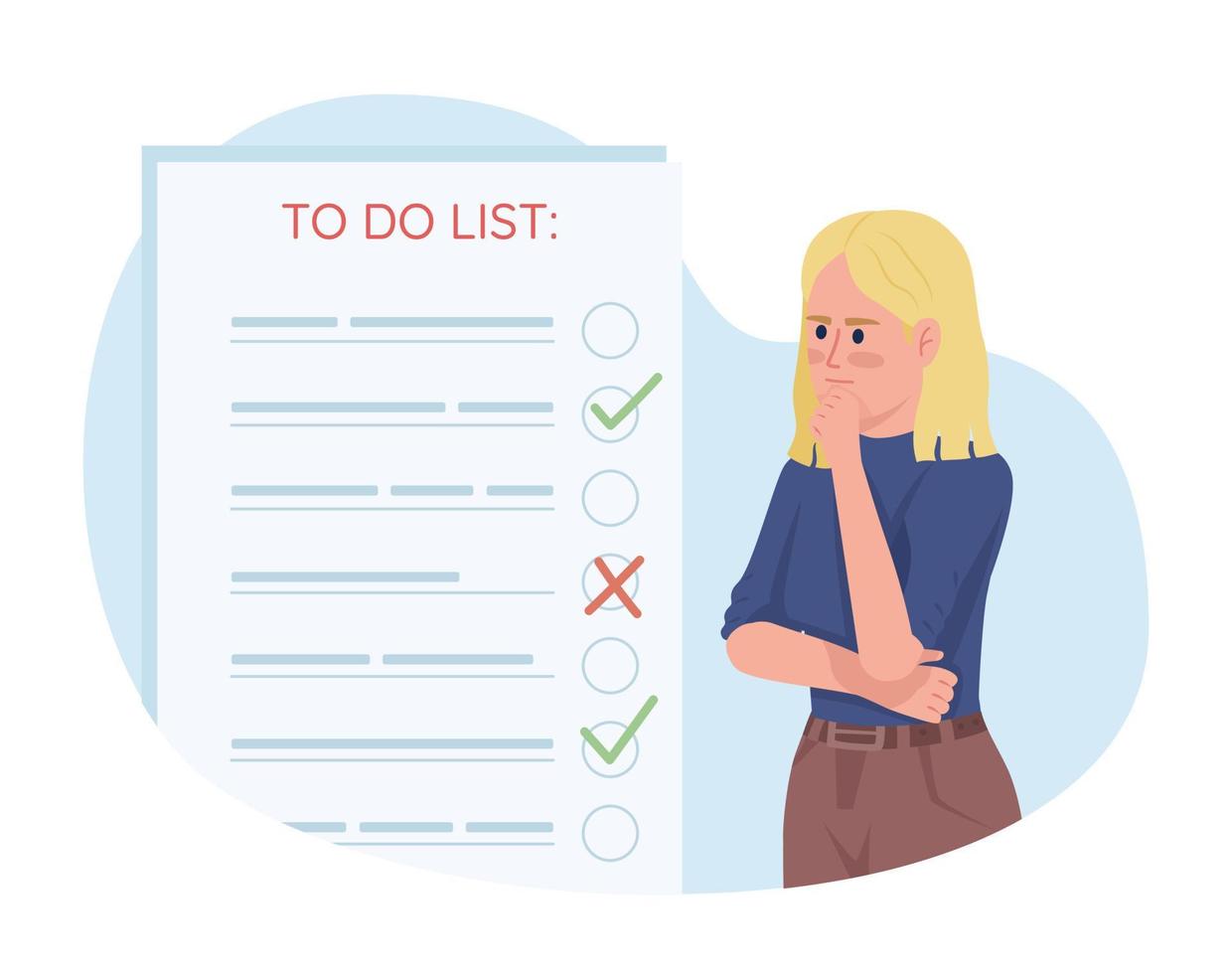 Prioritizing tasks in list flat concept vector illustration. Editable 2D cartoon character on white for web design. Agenda planning creative idea for website, mobile