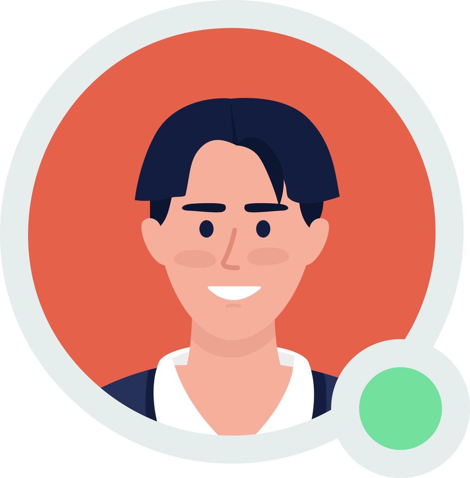 bonito chico con elegante peinado plano vector avatar icono con verde punto. editable defecto persona para ux, ui diseño. perfil personaje imagen con en línea estado. color mensajería aplicación usuario Insignia