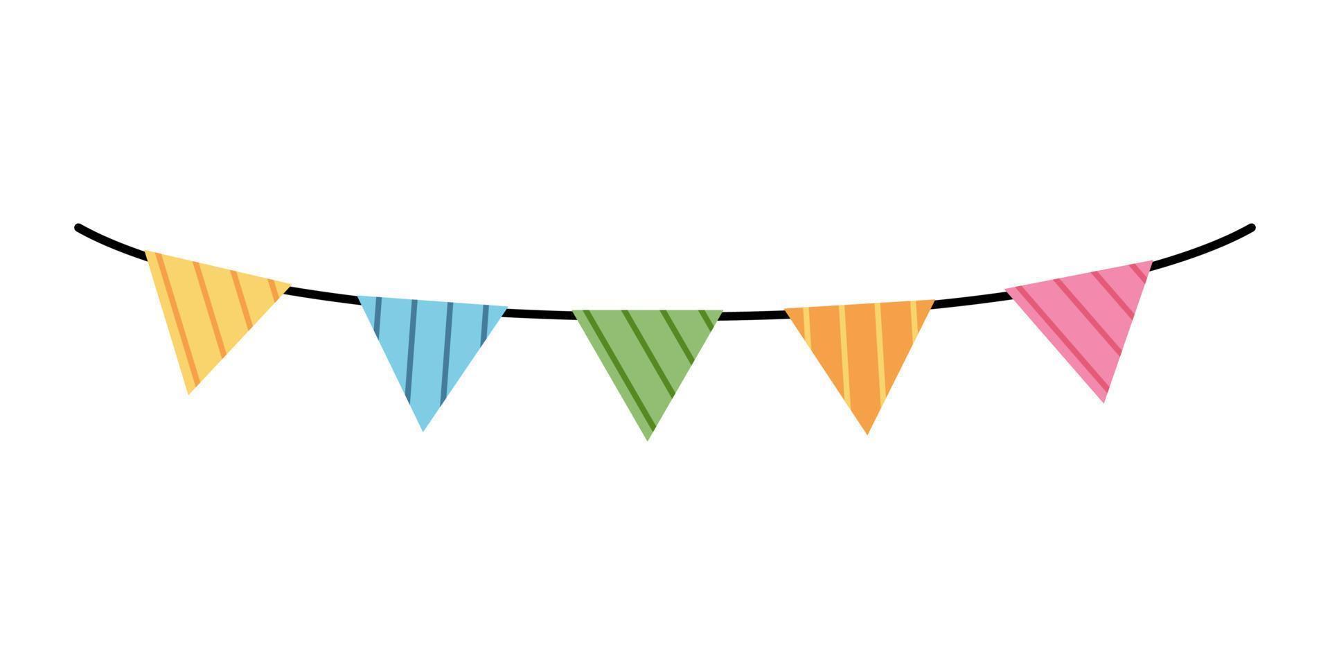 Doodle cute garland of striped flags. Vector colorful bunting clipart. Triangles.