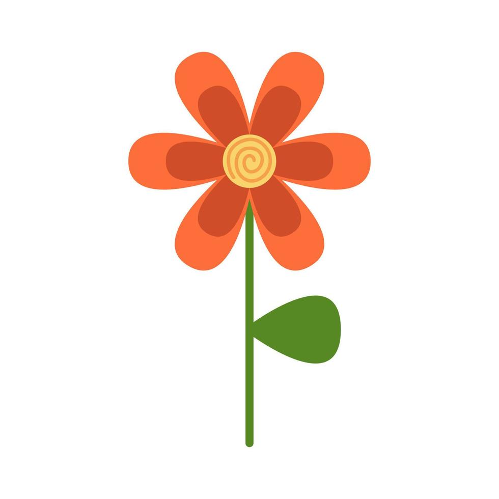 Cute orange flower with yellow center. Vector botanical clipart.