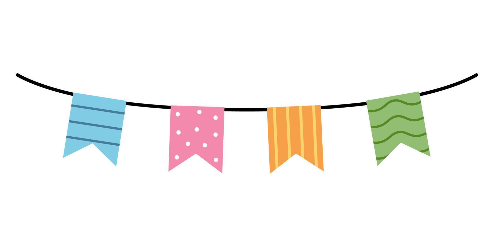 Doodle cute garland of flags. Vector colorful bunting clipart.