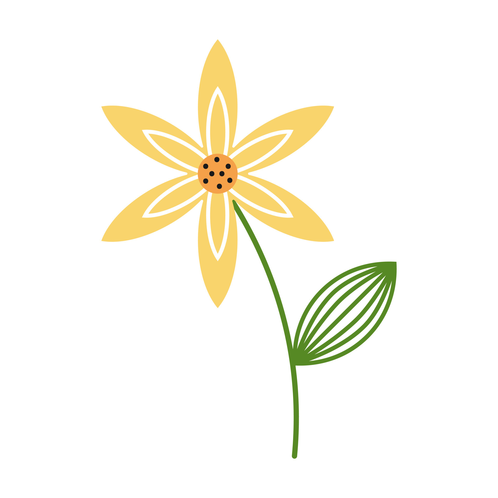 Cute yellow flower with orange center. Vector botanical clipart