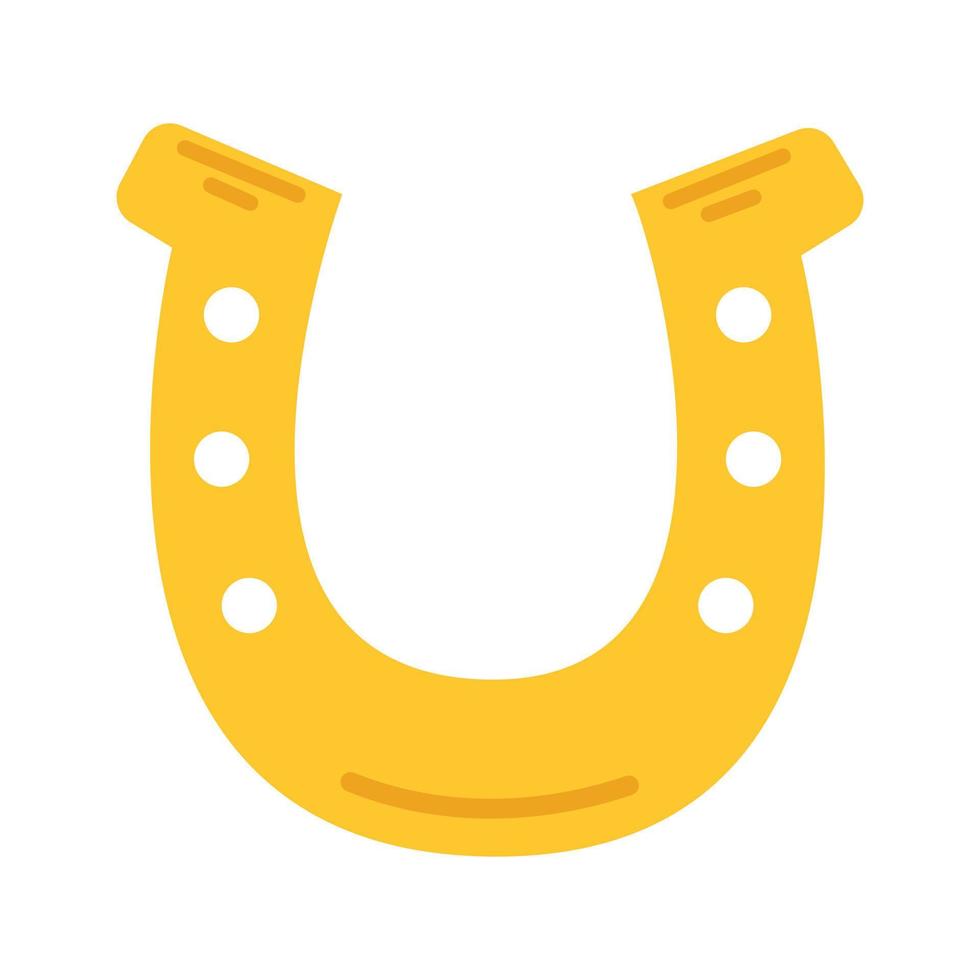 Vector gold horseshoe for good luck. Clipart for celebrating St Patricks day. Yellow horseshoe in flat design.