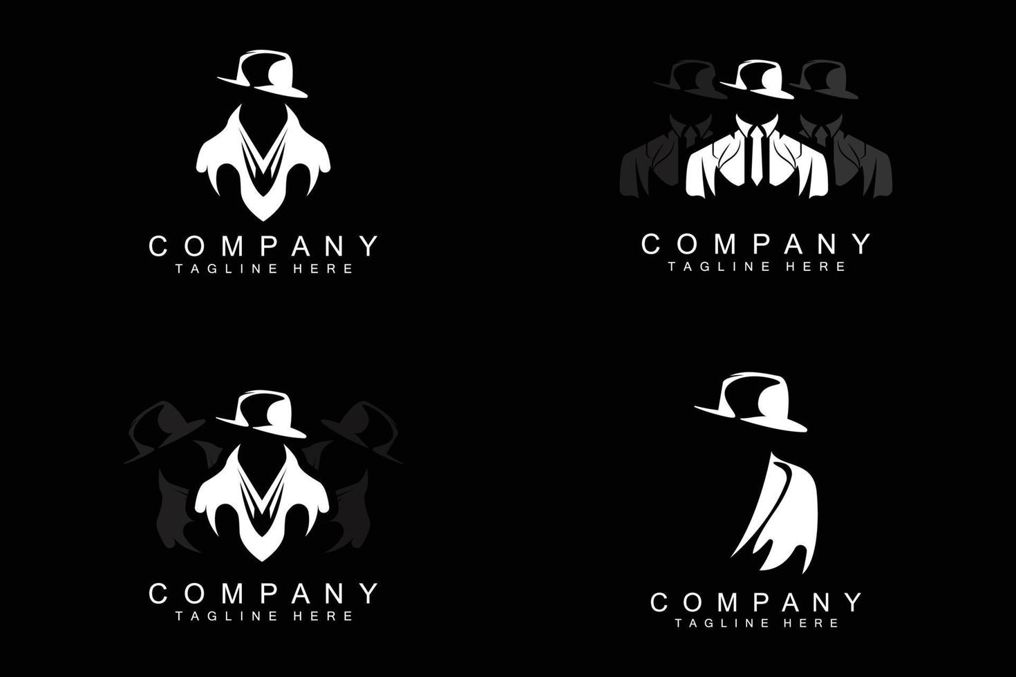 Detective Man Logo Design, Mafia Detective Fashion Tuxedo And Hat Illustration Vector, BlackMan Businesman Icon vector