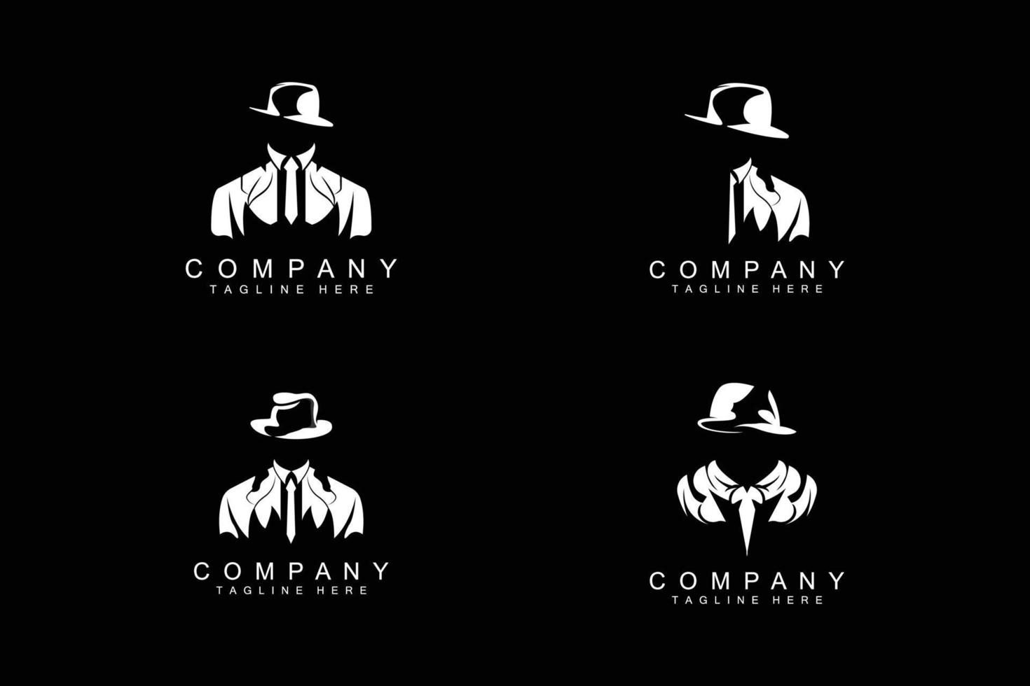 Detective Man Logo Design, Mafia Detective Fashion Tuxedo And Hat Illustration Vector, BlackMan Businesman Icon vector