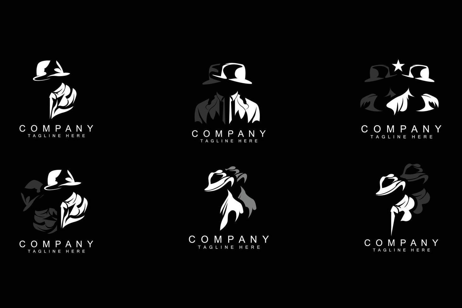 Detective Man Logo Design, Mafia Detective Fashion Tuxedo And Hat Illustration Vector, BlackMan Businesman Icon vector